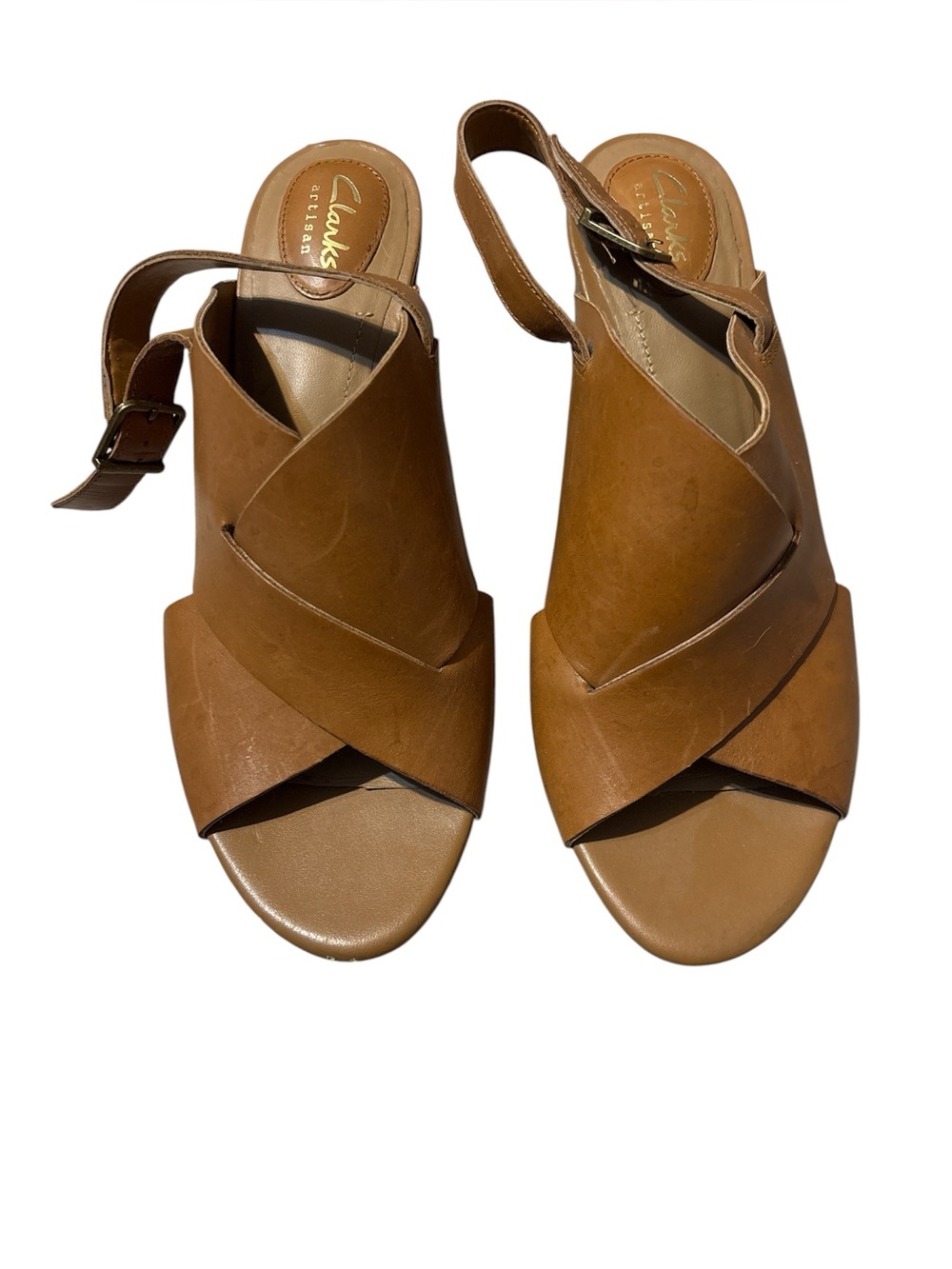 Clarks Women’s Tan Leather Crossover Slingback Sandals
